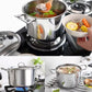 BIG 5PCS STAINLESS STEEL COOKWARE HOB STOCKPOT POT CASSEROLE SET WITH GLASS LIDS