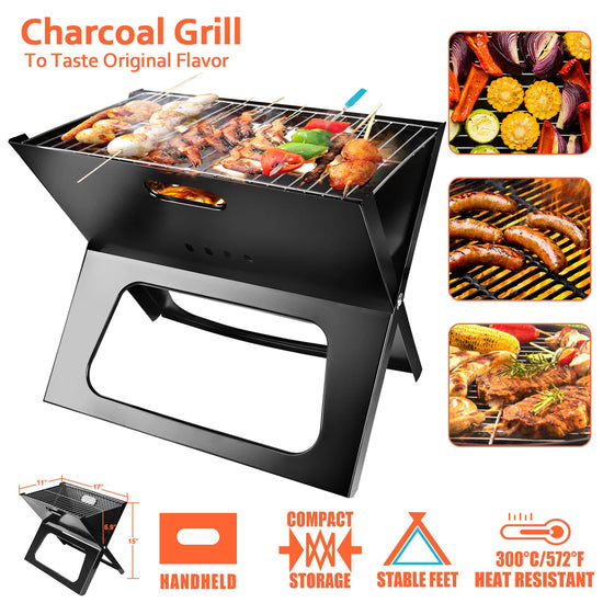 Portable Charcoal Grill - Mini BBQ Grill - Small Table Top Charcoal Grill For Camping, Outdoor Cooking - Foldable Camping Grill For Picnics, Tailgating And Backyard Grilling